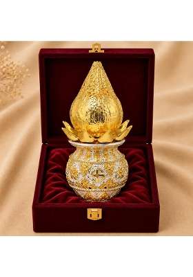 Diviniti 999 Silver and 24K Gold Plated Swastik Kalash with Coconut