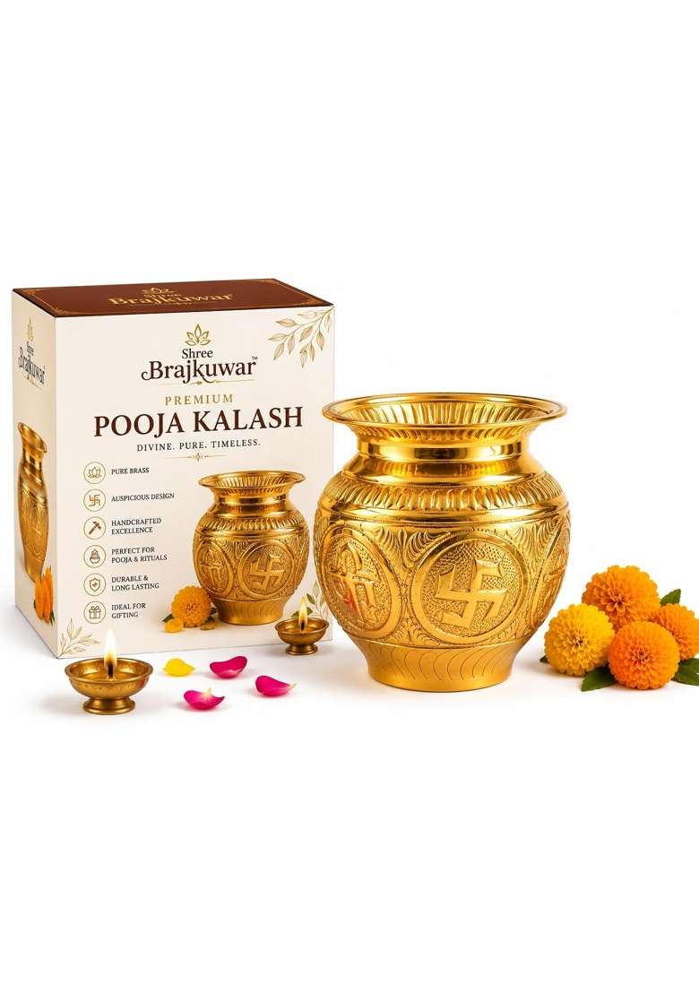 Shree Brajkuwar Premium Brass Pooja Kalash for Home Temple Puja Religious Rituals Festivals and Gifting - Indya
