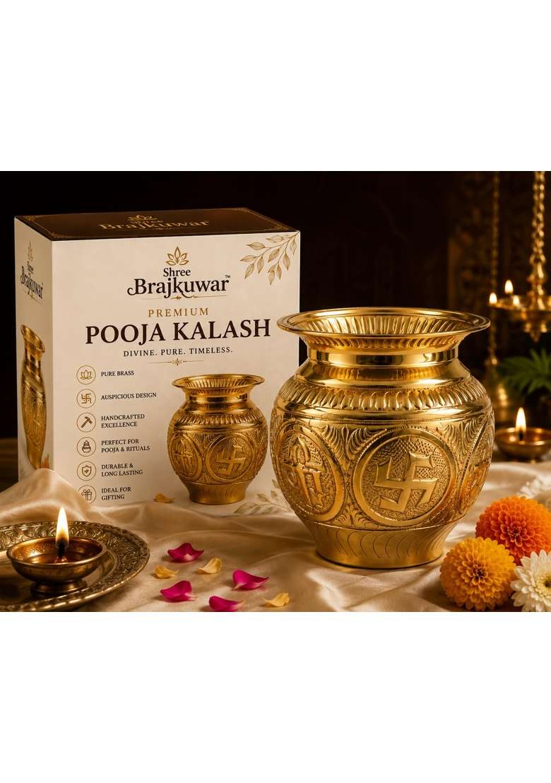 Shree Brajkuwar Premium Brass Pooja Kalash for Home Temple Puja Religious Rituals Festivals and Gifting - Indya