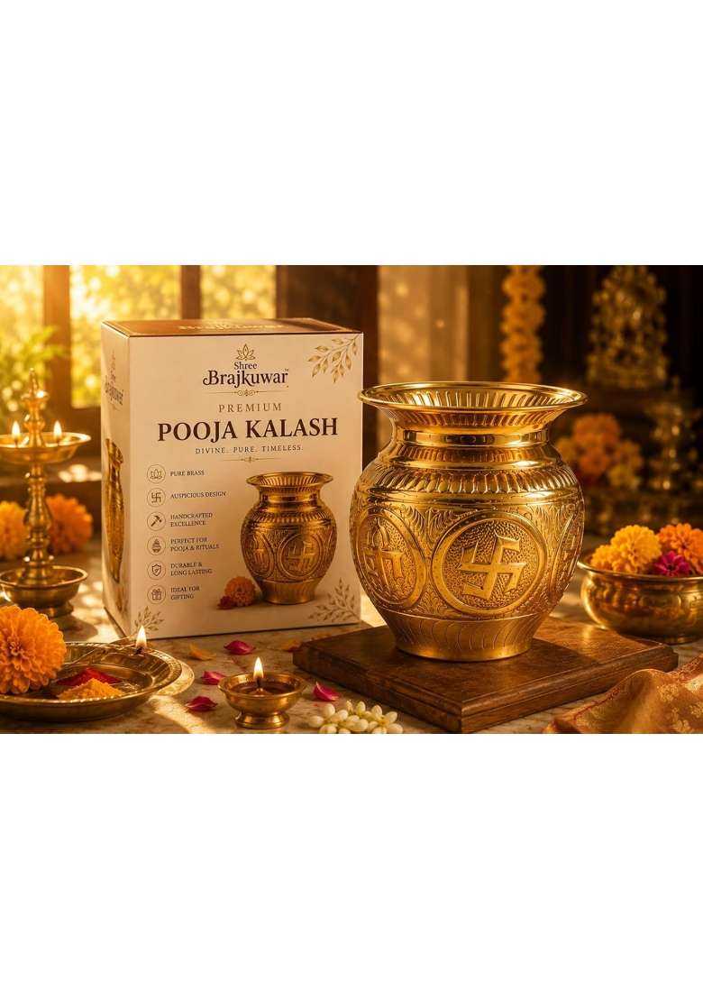 Shree Brajkuwar Premium Brass Pooja Kalash for Home Temple Puja Religious Rituals Festivals and Gifting - Indya