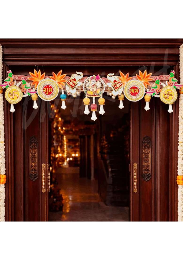 Divyakosh Multicolour Handcrafted Designer Toran for Main Door Premium Ganesh Shubh Labh Elephant Door Hanging - Indya
