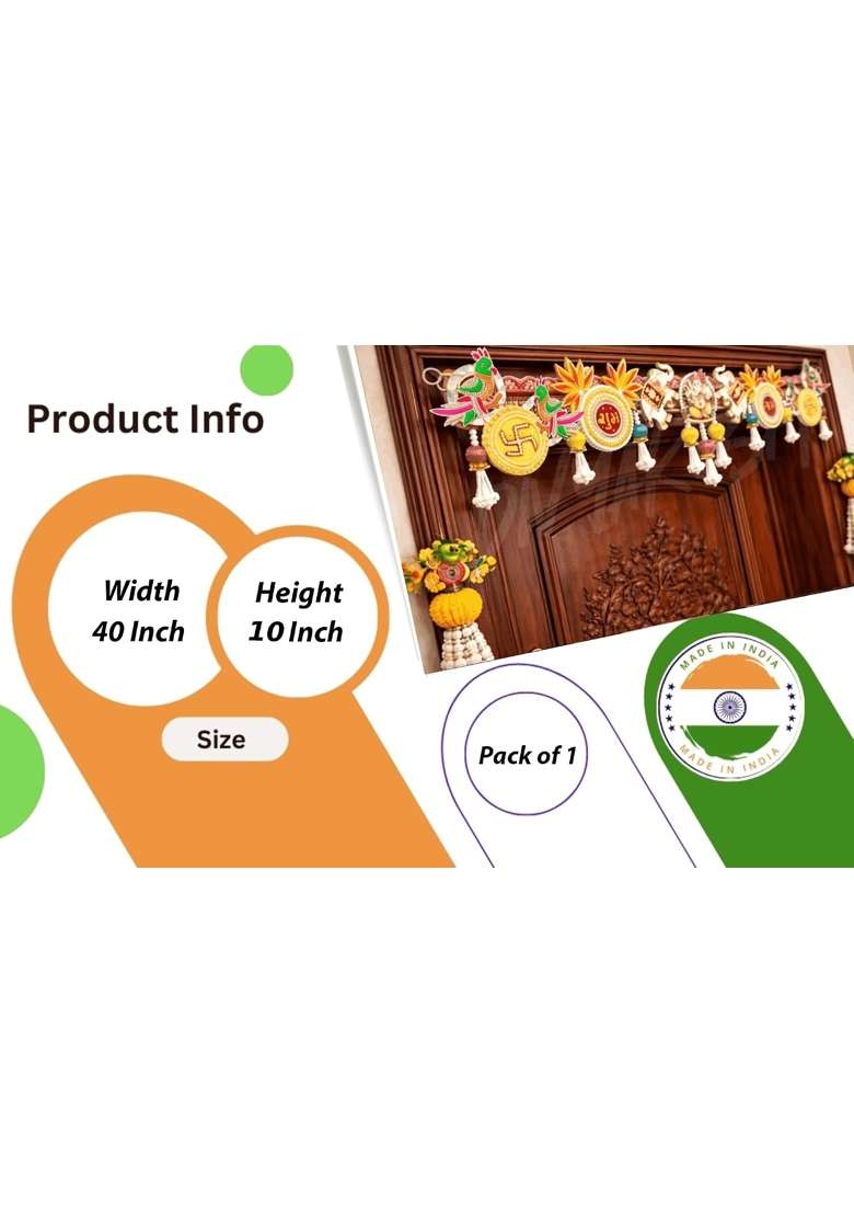 Divyakosh Multicolour Handcrafted Designer Toran for Main Door Premium Ganesh Shubh Labh Elephant Door Hanging - Indya