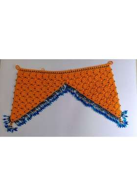 Macrame Door Toran Yellow with Blue Beaded Fringe