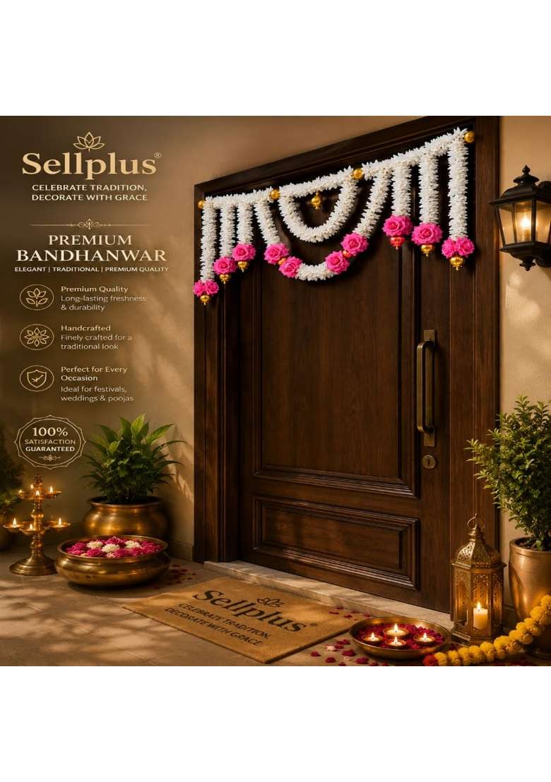 Sellplus Traditional Handcrafted Classic Jasmine Rose Floral Hanging Door Bandhanwar Toran for Diwali - Indya