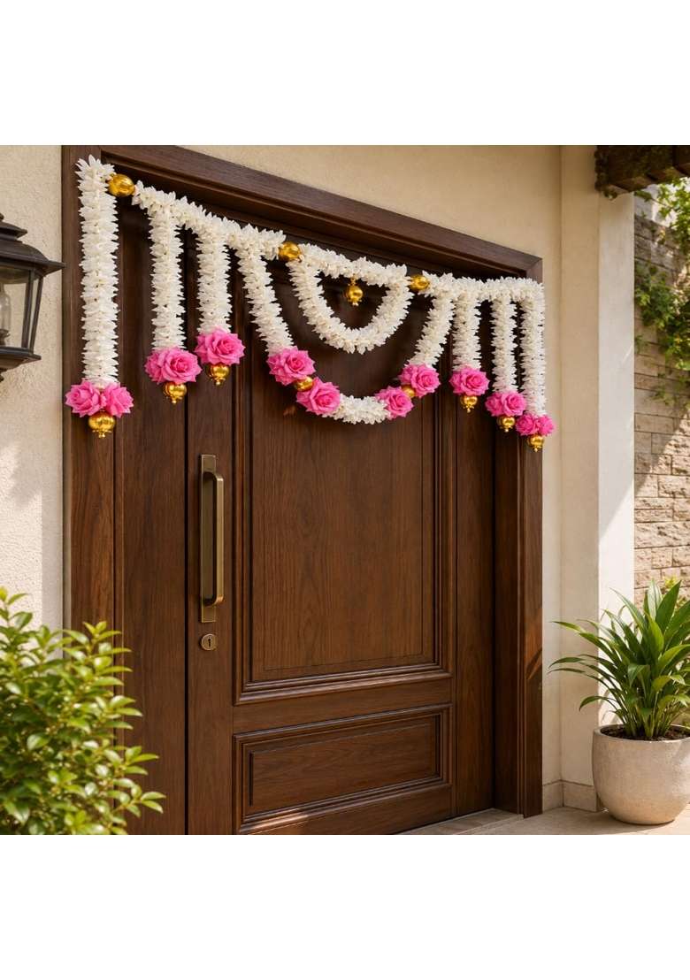 Sellplus Traditional Handcrafted Classic Jasmine Rose Floral Hanging Door Bandhanwar Toran for Diwali - Indya