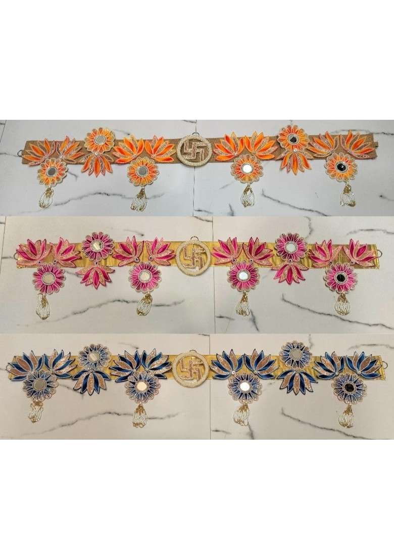 Handcrafted Floral Toran Door Hanging Traditional Lotus and Sunflower Design with Swastik Symbol - Indya