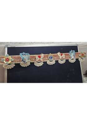 Decorative Traditional Toran Door Hanging Handcrafted with Pearls and Beads Red and Turquoise