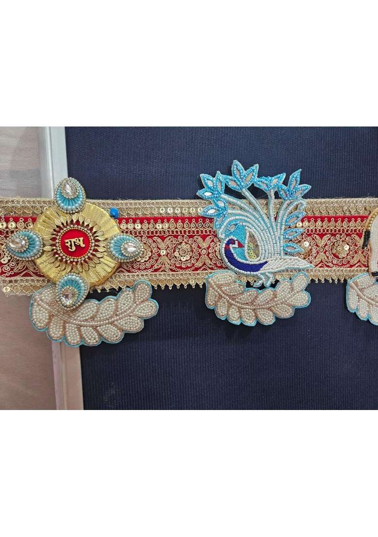 Decorative Traditional Toran Door Hanging Handcrafted with Pearls and Beads Red and Turquoise - Indya