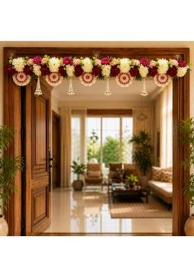 Craft Shop India Flower Toran for Door Wall Hanging Bandhanwar with Beads and Roses Diwali and Festival Decor