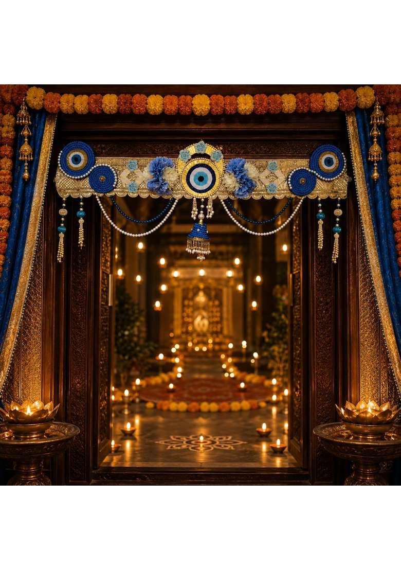 Reptum Decor Decorative Toran with Evil Eye Design Blue and Gold - Indya