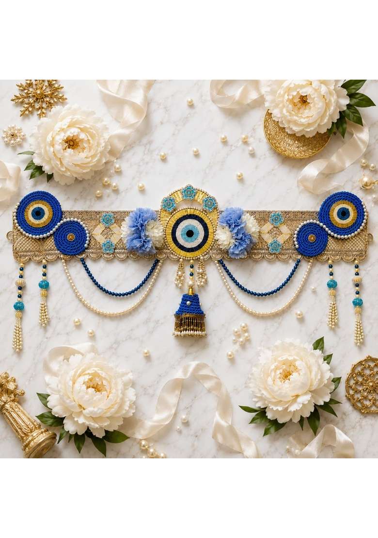 Reptum Decor Decorative Toran with Evil Eye Design Blue and Gold - Indya