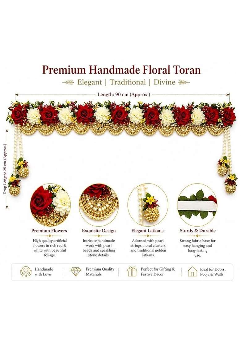 Surakshit Hub Artificial Flower Toran Door Hanging Red and White - Indya