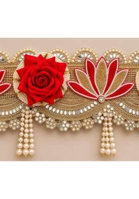 Khillayox Decorative Door Toran for Main Entrance Door Red Flower and Pearl Hanging Bandarwal Traditional Door