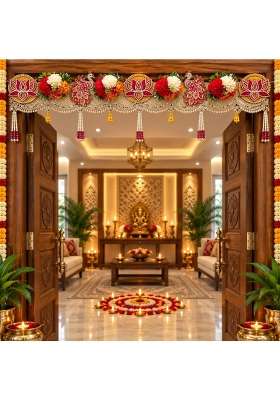 Adikala Red Lotus Peacock Floral Toran Bandhanwar for Door Entrance and Temple