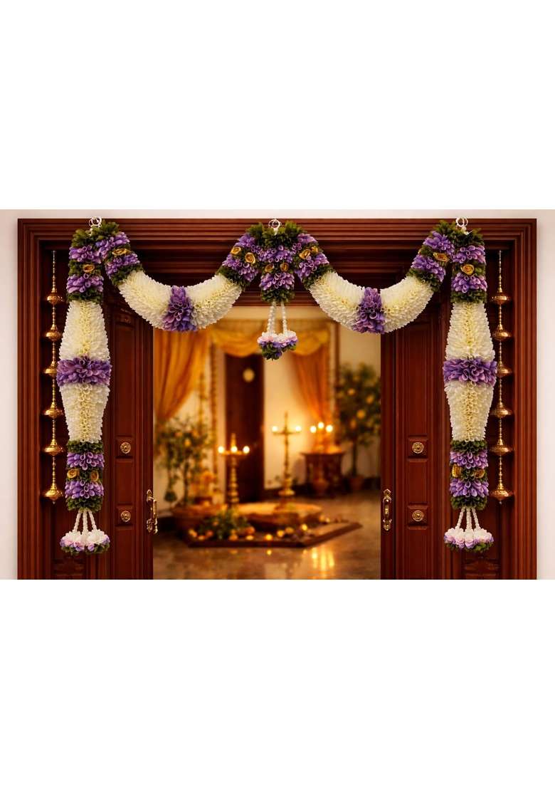 Daedal Crafters Purple and Cream Hanging Artificial Flower Toran for Main Door Entrance - Indya