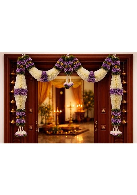 Daedal Crafters Purple and Cream Hanging Artificial Flower Toran for Main Door Entrance