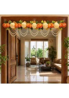Craft Shop India Flower Toran for Door Wall Hanging Bandhanwar with Beads and Roses Diwali and Festival Decor