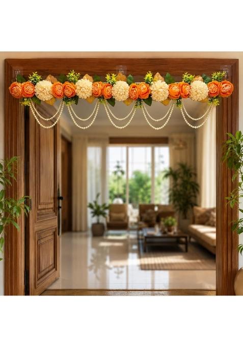 Craft Shop India Flower Toran for Door Wall Hanging Bandhanwar with Beads and Roses Diwali and Festival Decor