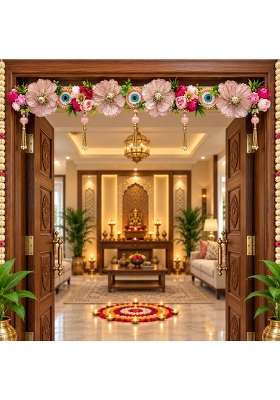 Adikala Baby Pink Big Flower Toran Bandhanwar for Door Entrance and Temple