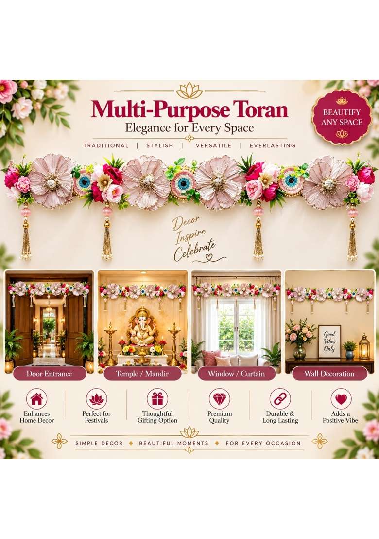 Adikala Baby Pink Big Flower Toran Bandhanwar for Door Entrance and Temple - Indya