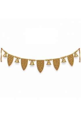 Nayi Naveli Pure Brass Door Toran with Engraved Leaves and 9 Bells 38 Inches