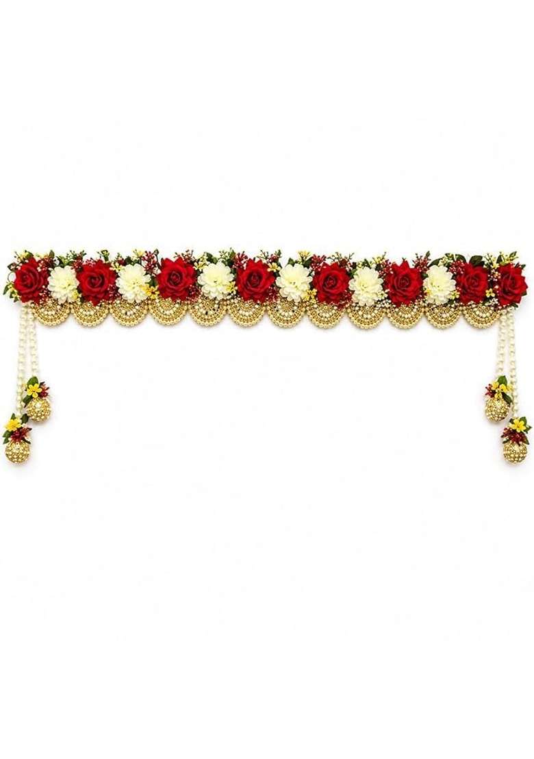 Artificial Flower Toran Door Hanging Red and White - Indya