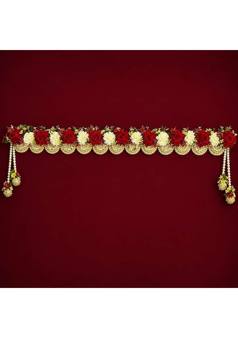 Artificial Flower Toran Door Hanging Red and White - Indya