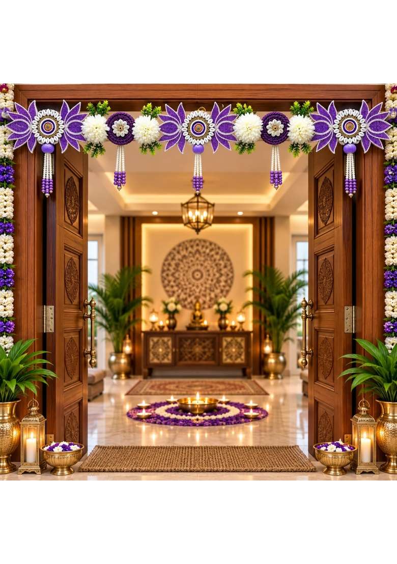 Adikala Purple Lotus Floral Toran Bandhanwar for Door Entrance - Indya