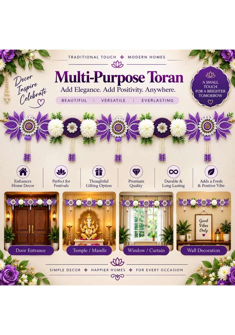 Adikala Purple Lotus Floral Toran Bandhanwar for Door Entrance - Indya