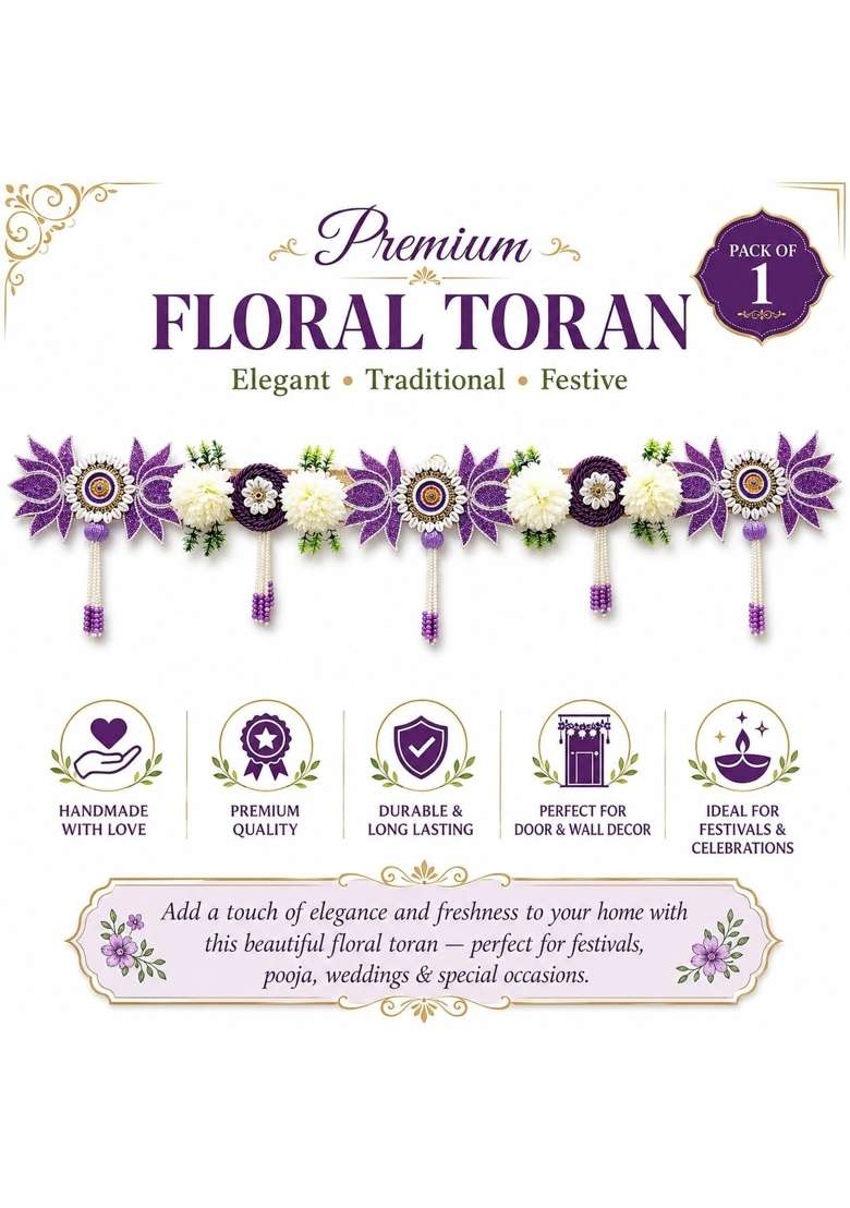Adikala Purple Lotus Floral Toran Bandhanwar for Door Entrance - Indya