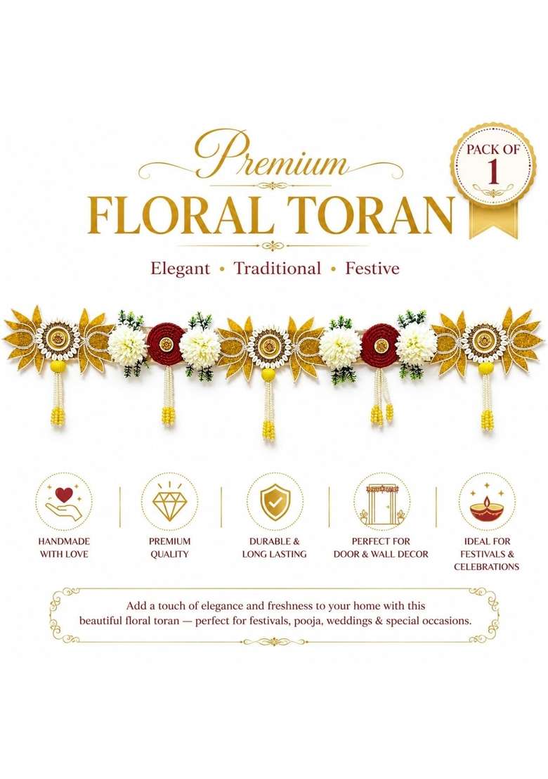 Adikala Yellow Lotus Floral Toran Bandhanwar for Door Entrance - Indya