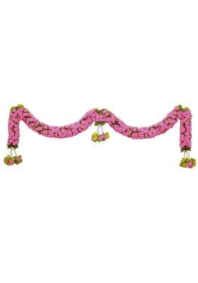 Tia Crafts Artificial Rose Door Garland Pink Flower Toran with Hangings Handmade Entrance Decoration