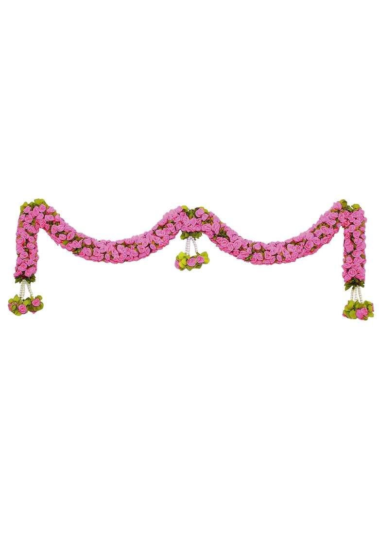 Tia Crafts Artificial Rose Door Garland Pink Flower Toran with Hangings Handmade Entrance Decoration - Indya