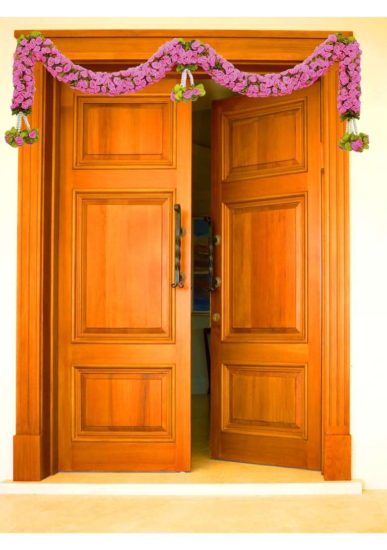Tia Crafts Artificial Rose Door Garland Pink Flower Toran with Hangings Handmade Entrance Decoration - Indya