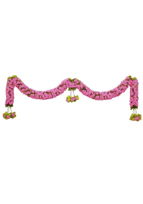 Tia Crafts Artificial Rose Door Garland Pink Flower Toran with Hangings Handmade Entrance Decoration