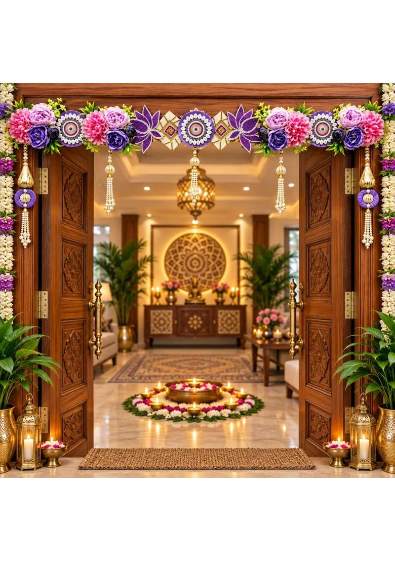 Craft Shop India Purple Flower Toran for Main Door and Mandir - Indya