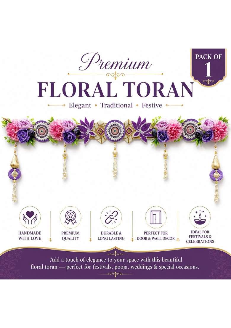 Craft Shop India Purple Flower Toran for Main Door and Mandir - Indya