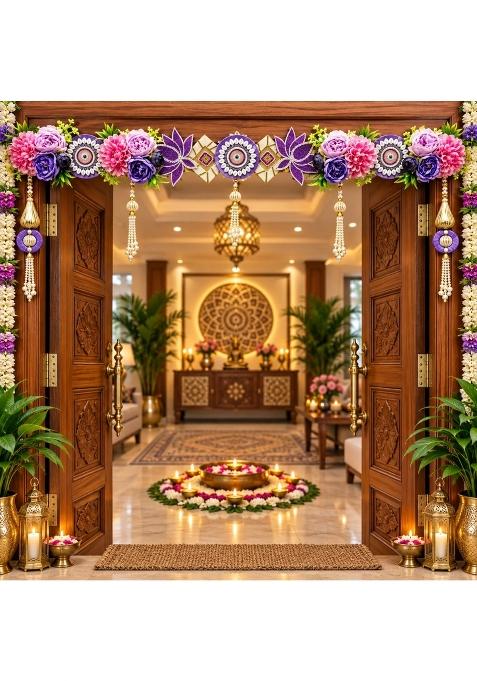Craft Shop India Purple Flower Toran for Main Door and Mandir