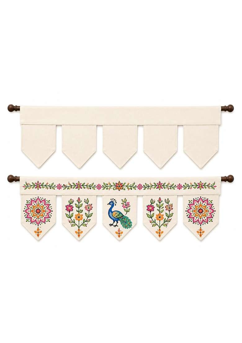 Meubels Beige DIY Paintable Canvas Toran with 7 Petals Plain Cotton Fabric Door Hanging for Mandala Painting - Indya