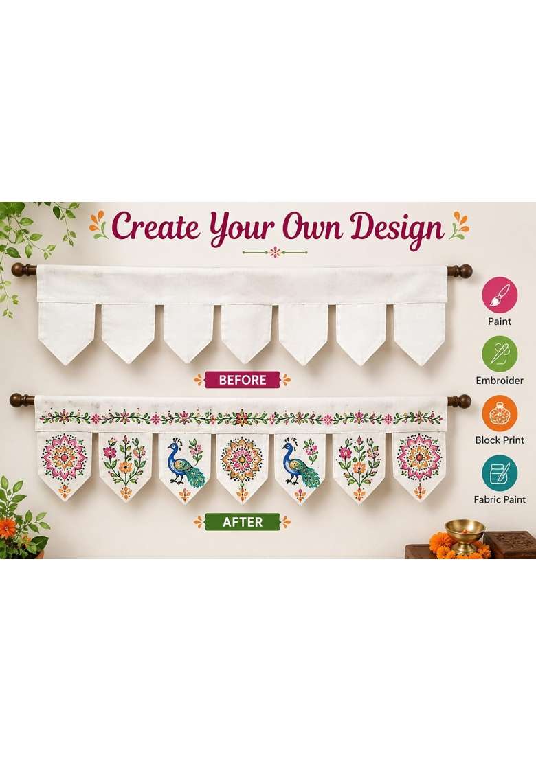 Meubels Beige DIY Paintable Canvas Toran with 7 Petals Plain Cotton Fabric Door Hanging for Mandala Painting - Indya