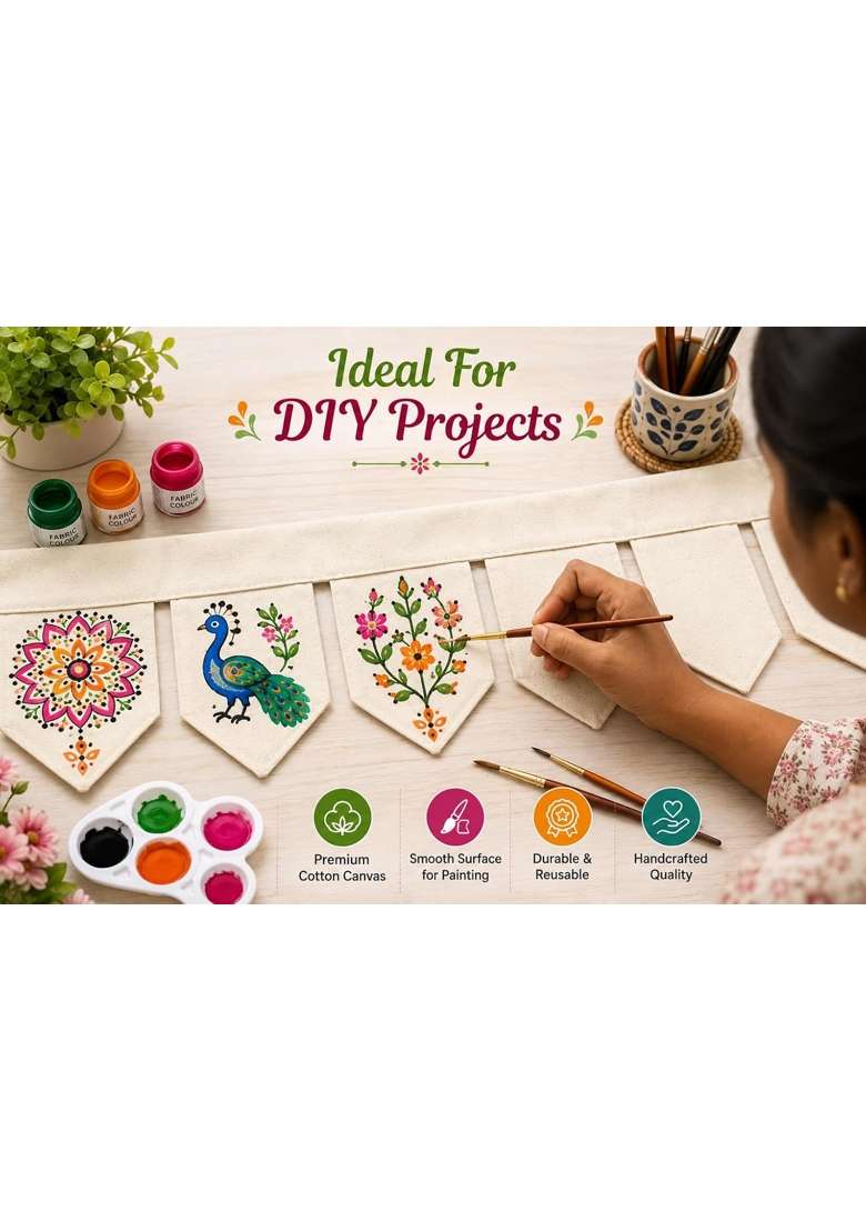 Meubels Beige DIY Paintable Canvas Toran with 7 Petals Plain Cotton Fabric Door Hanging for Mandala Painting - Indya