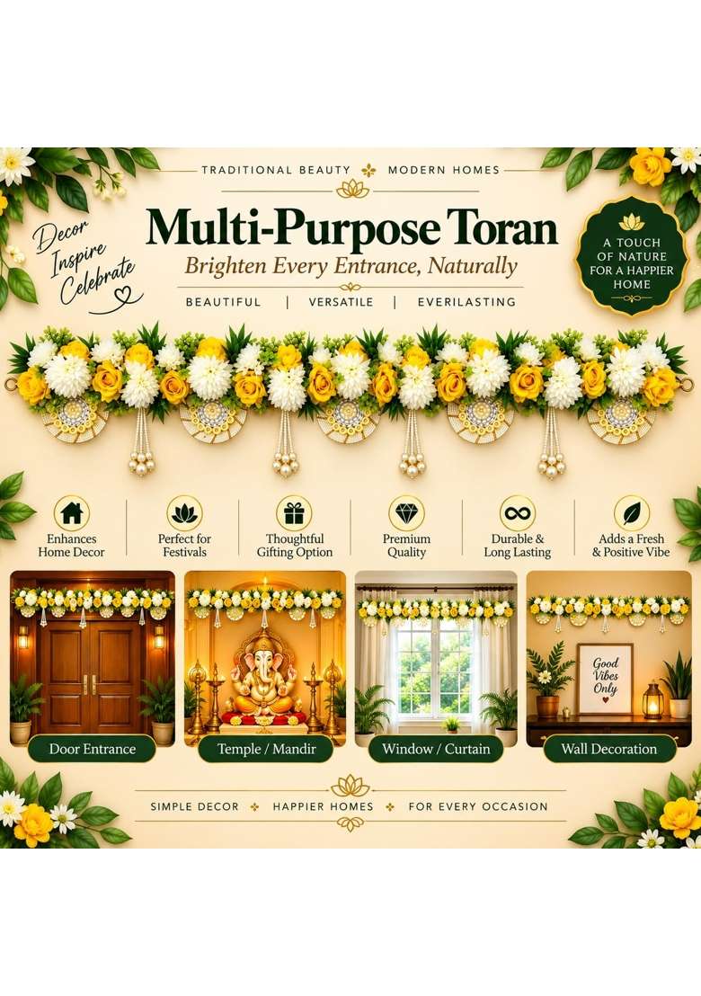 Adikala Yellow Patch Floral Toran Bandhanwar for Door Entrance and Temple - Indya