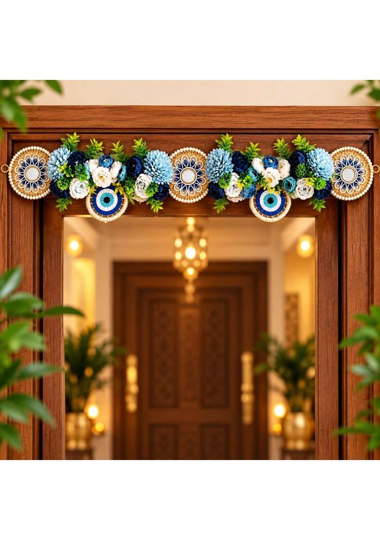 Craft Shop India Blue Evil Eye Floral Chakra Toran Bandhanwar for Door Entrance and Temple - Indya