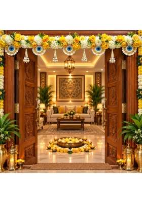 Adikala Yellow Evil Eye Floral Toran Bandhanwar for Door Entrance and Temple