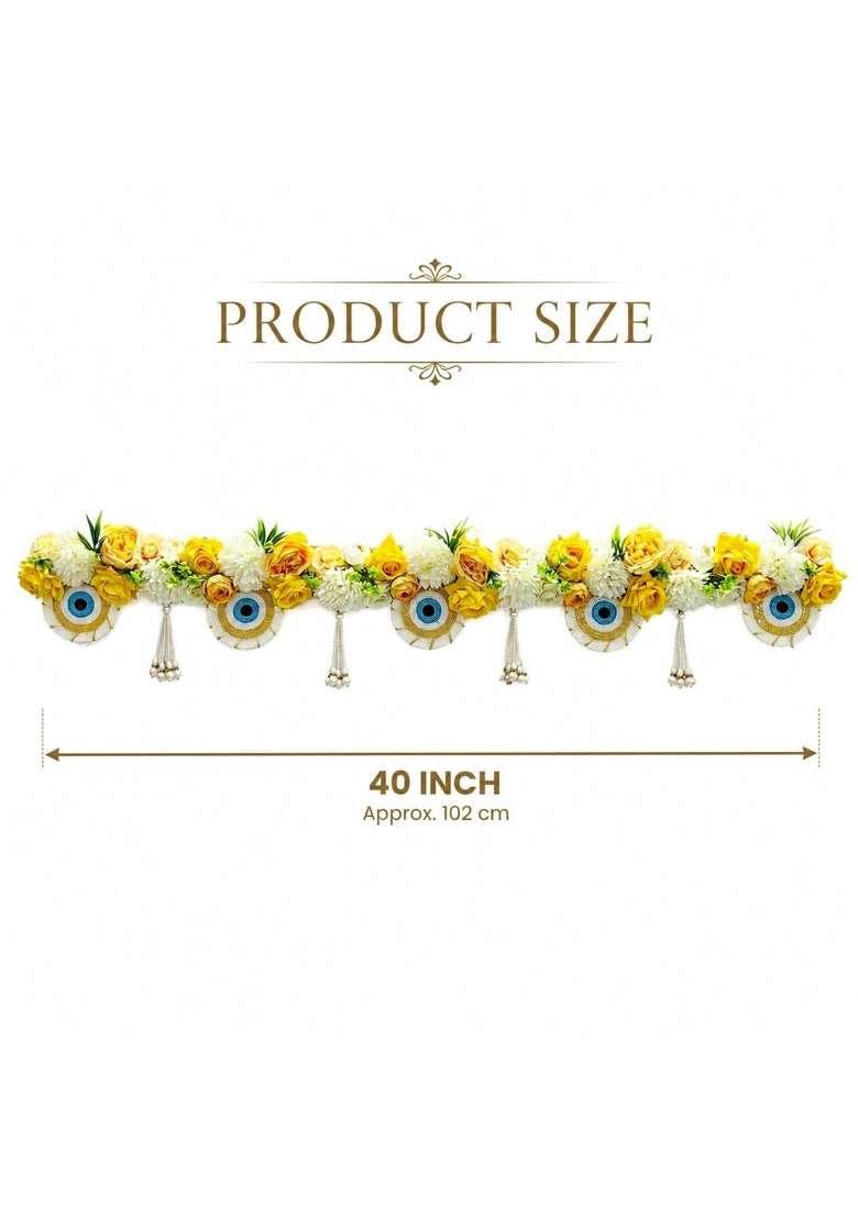 Adikala Yellow Evil Eye Floral Toran Bandhanwar for Door Entrance and Temple - Indya