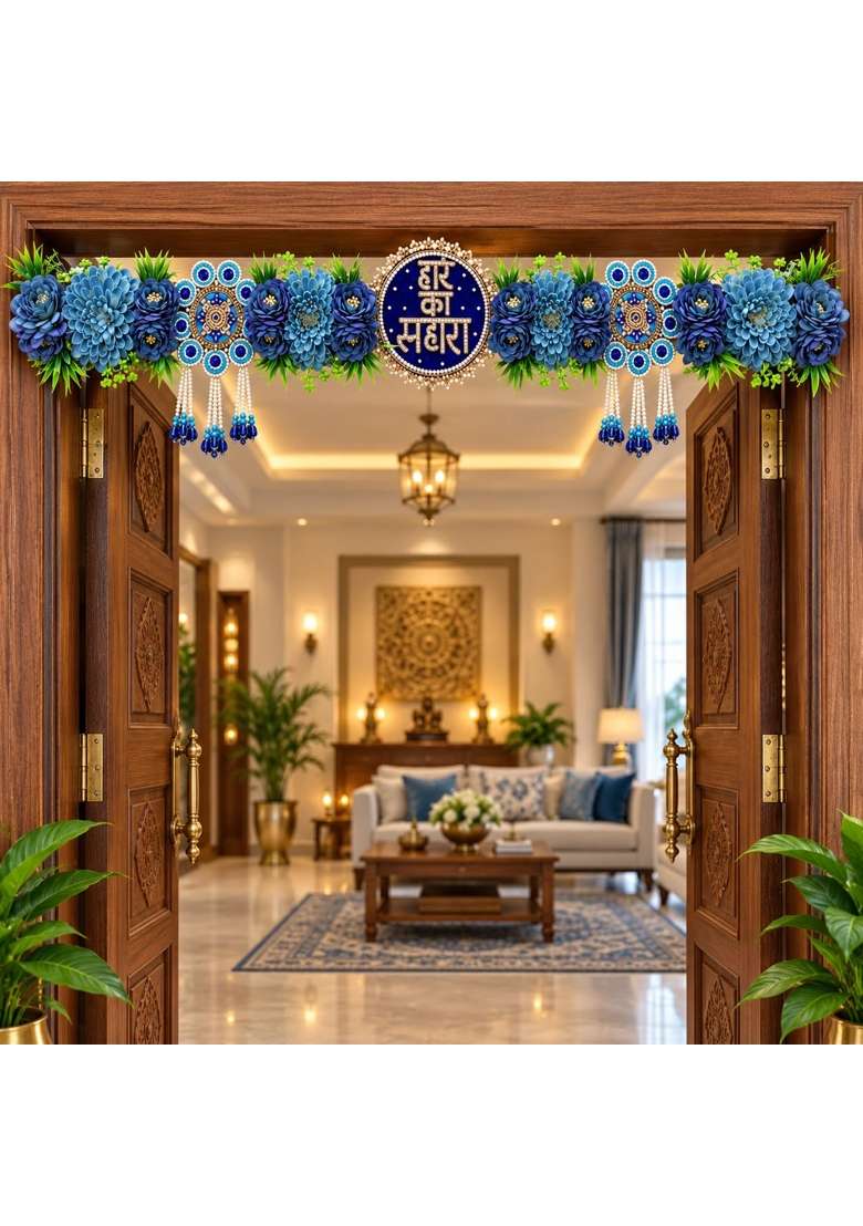 Adikala Blue Hare Ka Sahara Floral Toran Bandhanwar for Door Entrance and Temple - Indya