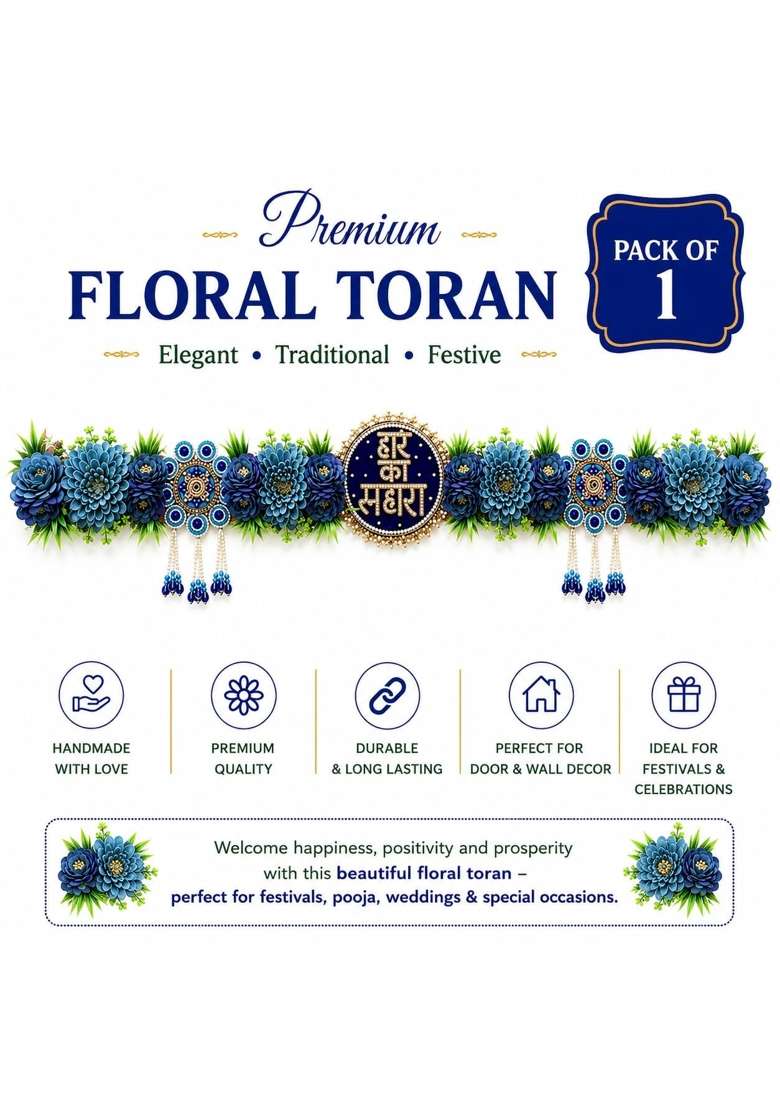 Adikala Blue Hare Ka Sahara Floral Toran Bandhanwar for Door Entrance and Temple - Indya