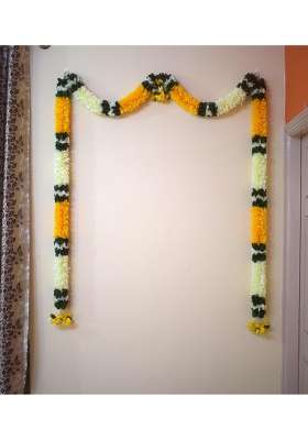 Multicolour SHRI Mataji Store Flowers Garlands Double Line Door Toran Set Door Hangings for Home Office