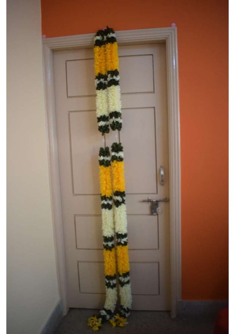 Multicolour SHRI Mataji Store Flowers Garlands Double Line Door Toran Set Door Hangings for Home Office - Indya