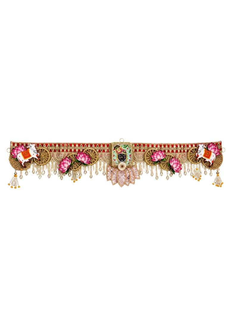 Saffron Shelf Red and Gold Banke Bihari Toran Bandarwal for Home and Door Decoration Pack of 1 - Indya